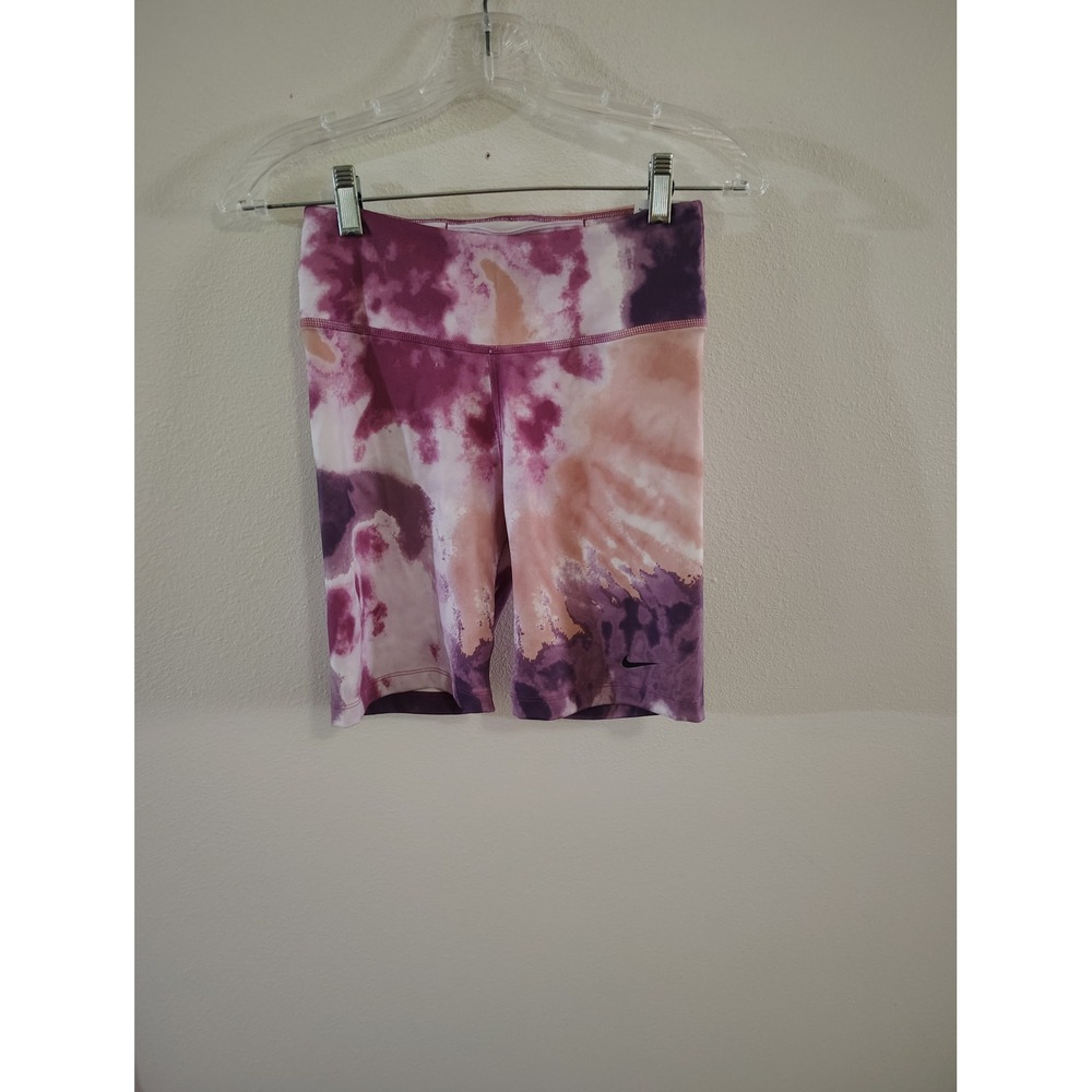 Nike‎ One Dri-FIT Women Tie Dye Bike Shorts Purple Pink High Rise Small 7 Inch